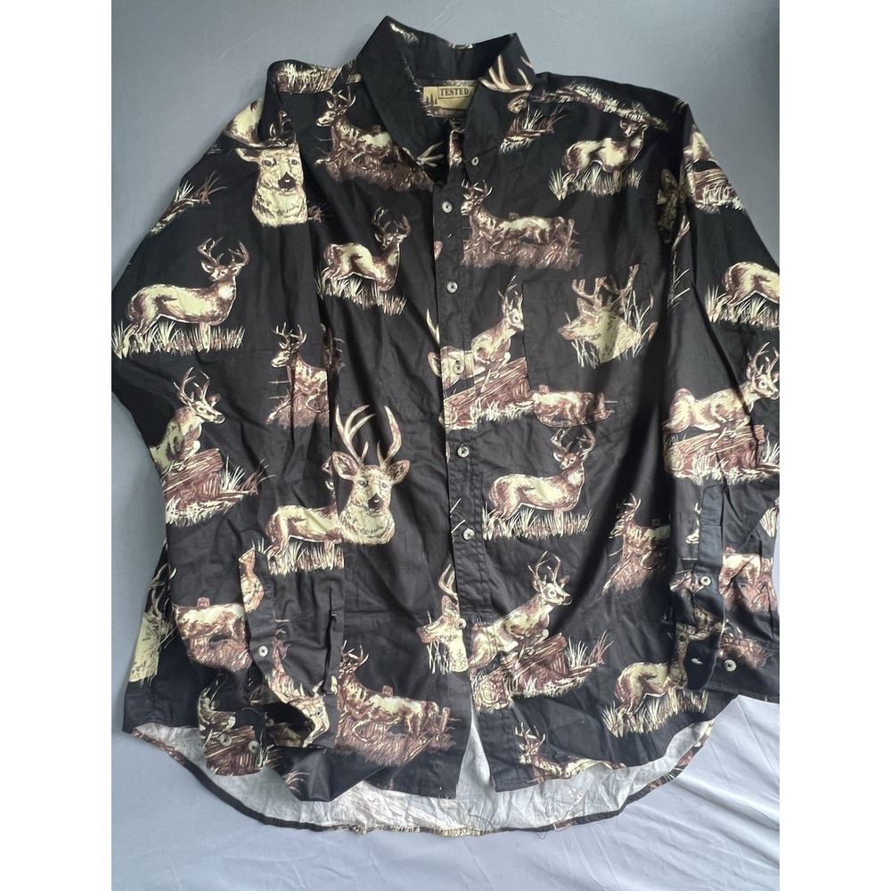 Vintage Field Tested Outdoor Whitetail Deer Long Sleeve Shirt Button Down‎ 2XL